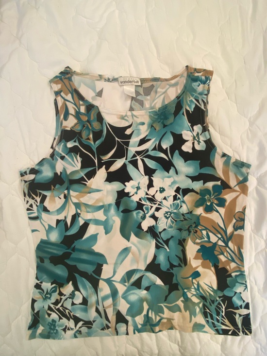Gloria Vanderbilt Tops - Gloria Vanderbilt Teal Black Floral Tank